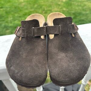 Birkenstock Brown Suede Boston Clogs